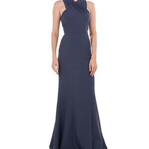 NWT Kay Unger Stretch Sleeveless Criss Cross Halter Neck Gown